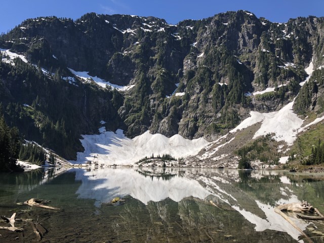 Alpine lake in front of a 2500 foot mountain. Lake 22, WA